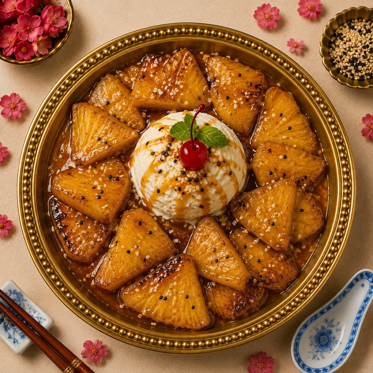 Caramelized Pineapple with Ice Cream
